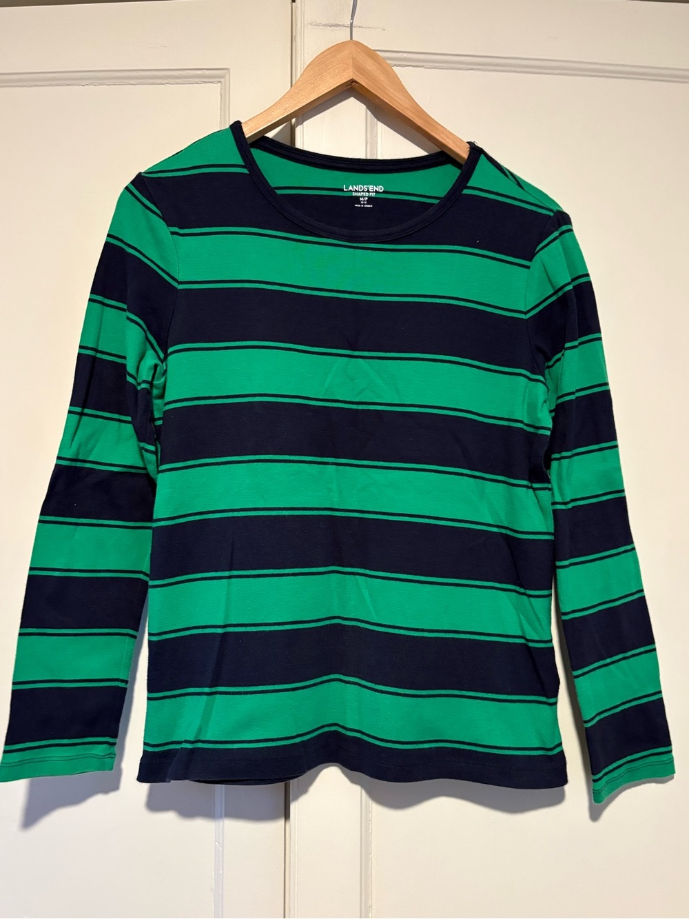 Lands’ End Green & Navy Long Sleeve Cotton Tee